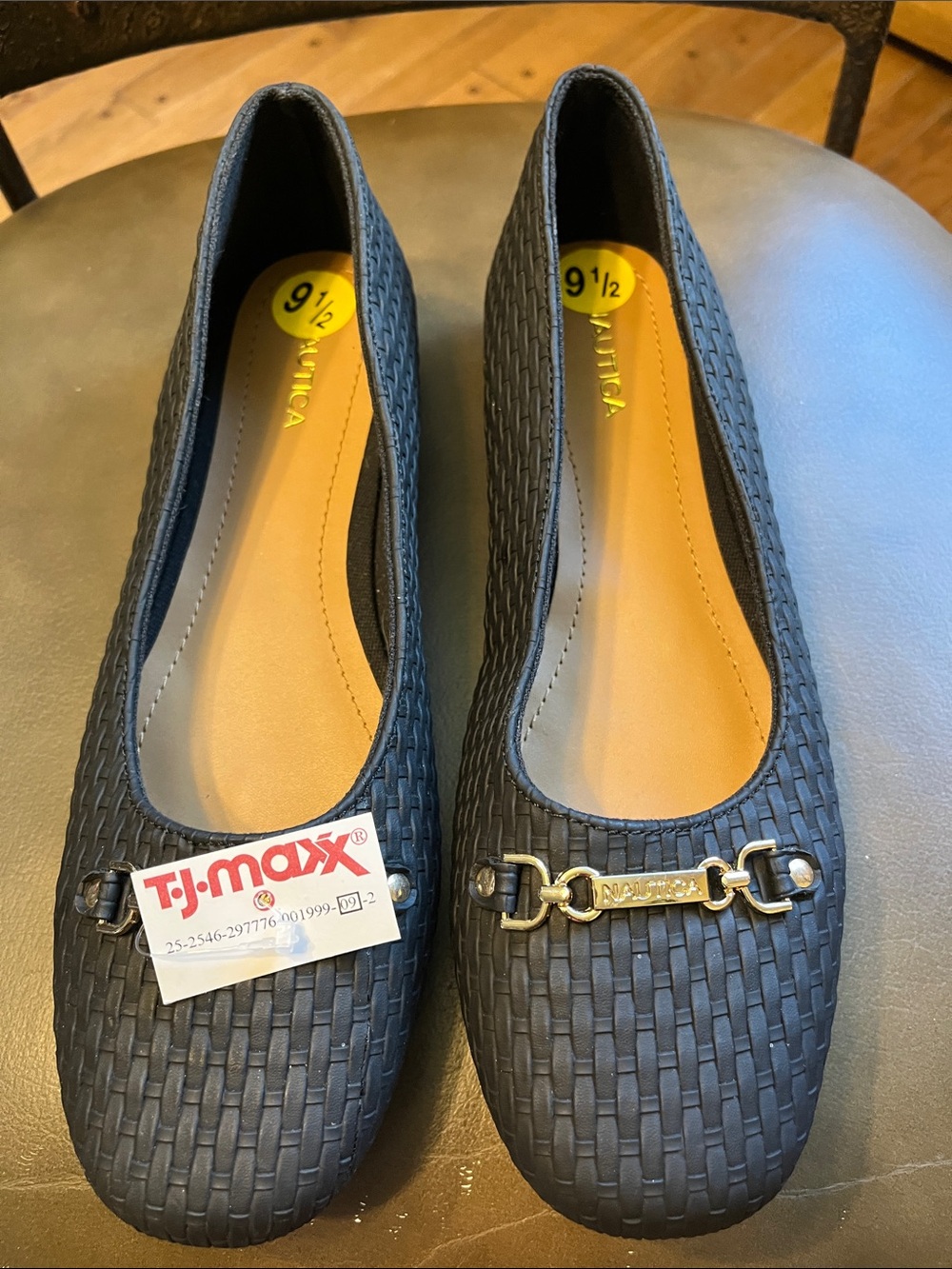 Nautica Women's Dark Navy Woven Loafer Flats with Gold Accent